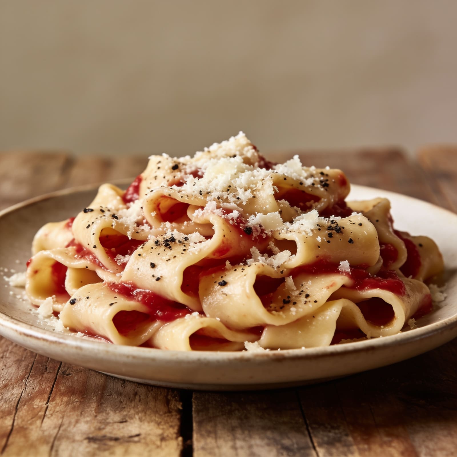 Pasta fresca cacio e pepe appena servita